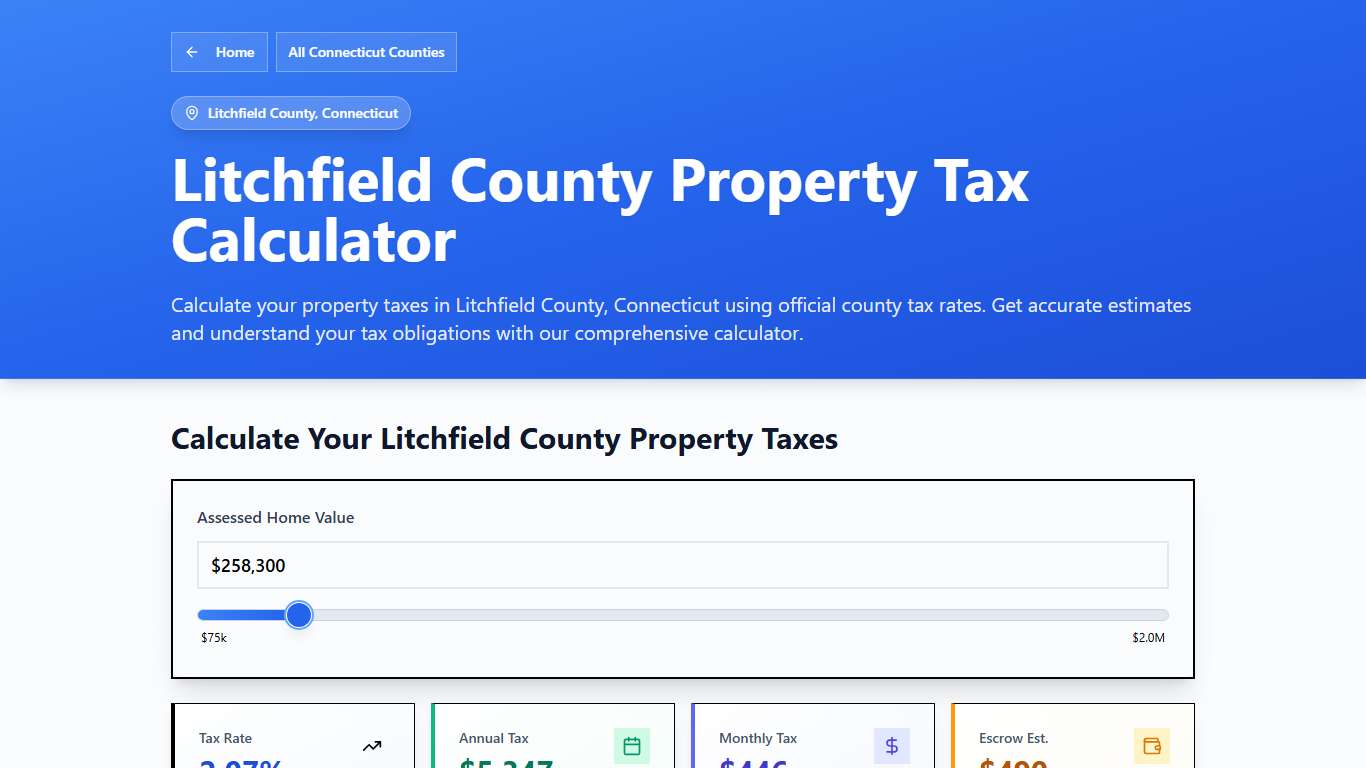 Litchfield County, CT Property Tax Calculator 2025-2026