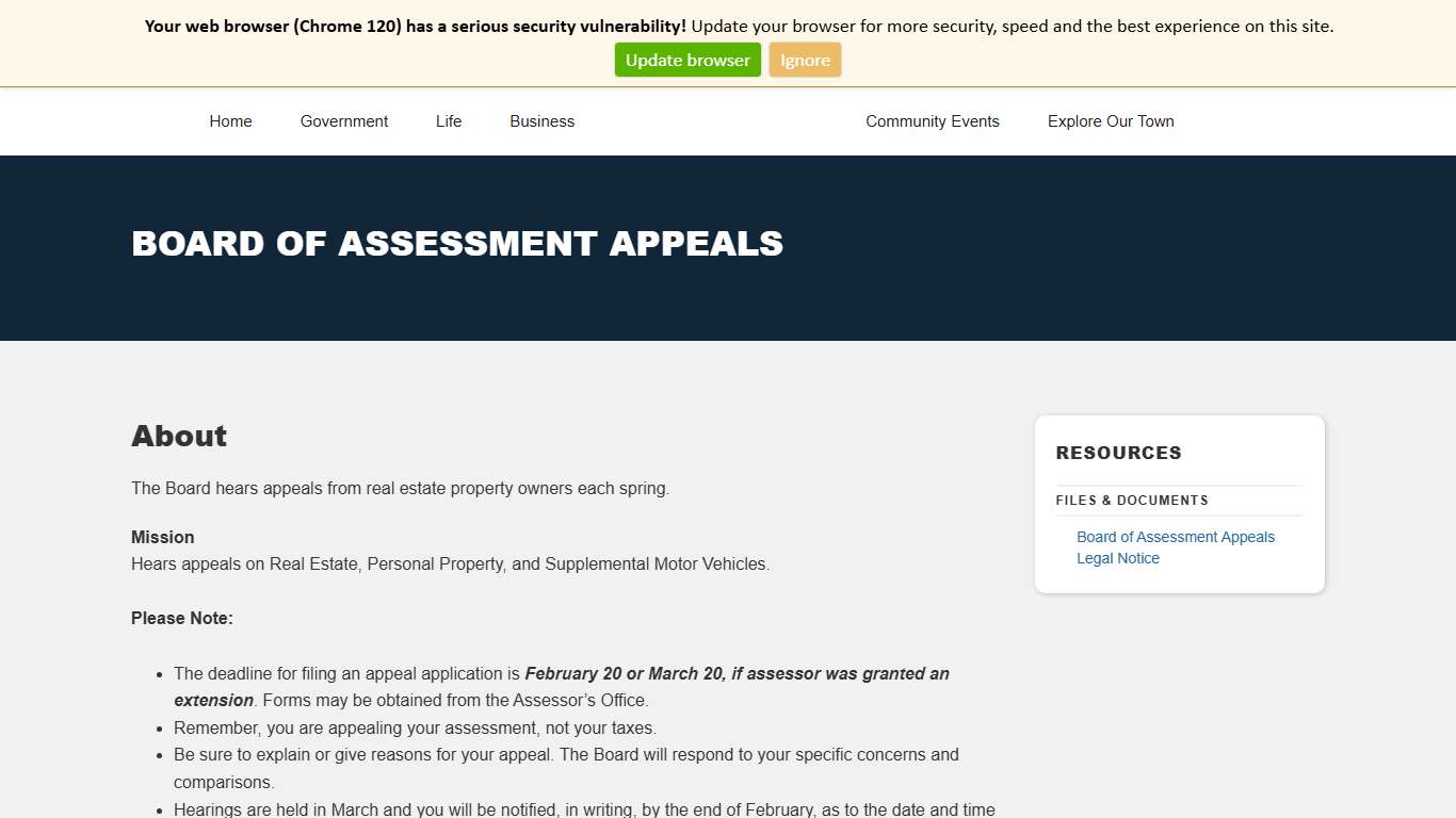 Board of Assessment Appeals Town of Litchfield, CT