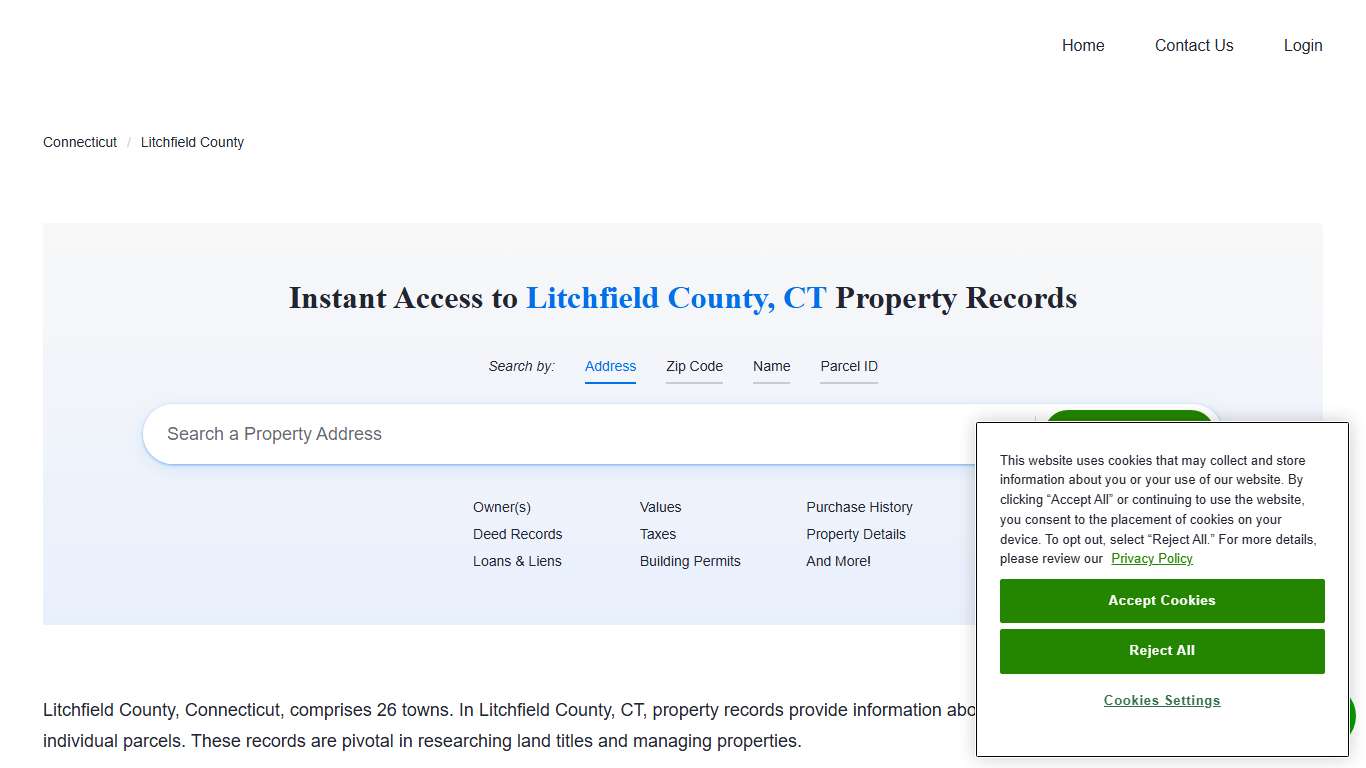 Litchfield County Property Records Owners, Deeds, Permits
